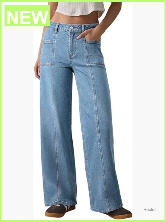 Denim - High Waisted Wide Leg Jeans Stretchy Baggy Denim Pants